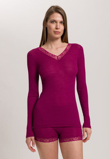 Woolen Lace Lace Trim Wool And Silk Top | Pink Tourmaline 70830-2473
